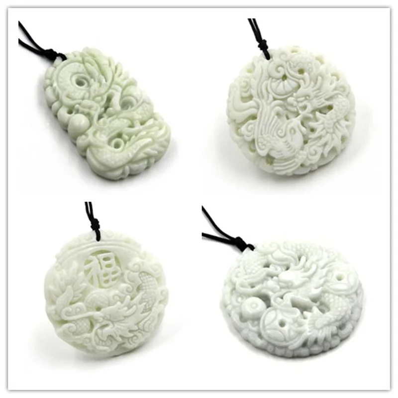 Necklaces - หยกสีขาวธรรมชาติ Dragon Phoenix จี้สร้อยคอสร้อยคอสร้อยคอสร้อยคอสร้อยคอสร้อยคอสร้อยคอสร้อยคอสร้อยคอสร้อยข้อมือเครื่องประดับอุปกรณ์เสริมแฟชั่นมือแกะสลัก Man Woman
