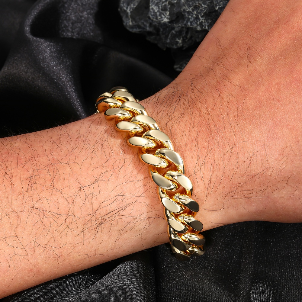 Cuban Link Chain 12Mm - สร้อยข้อมือแบบไมอามีคิวบันขนาด 12 มม. ทำจากสแตนเลสสตีล เครื่องประดับฮิปฮอปสุดหรู ตัวล็อคแบบสปริง