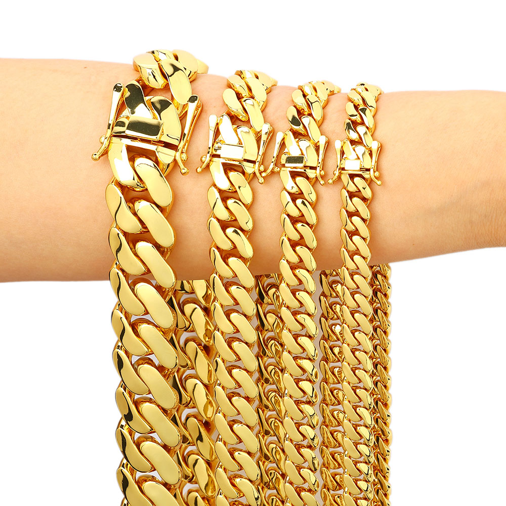 Cuban Link Chain 12Mm - สร้อยคอทองเหลืองแบบ Cuban Link ขนาด 10 มม./12