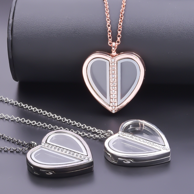 Heart Locket Necklace Photo - แม่เหล็ก Heart สร้อยล็อคเก็ตสำหรับผู้หญิงผู้ชายจี้คริสตัล Floating Charm สร้อยคอสร้อยคอคอ