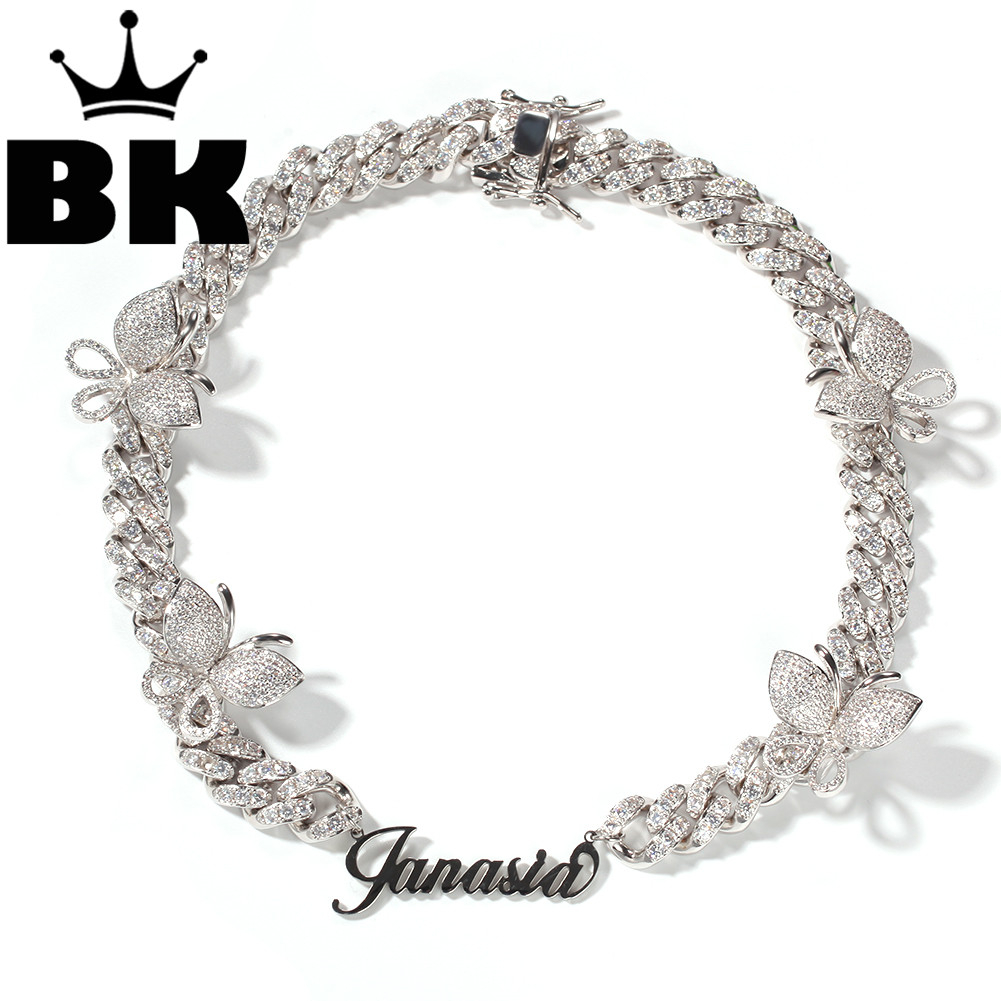 Cuban Link Chain 12Mm - 12มม.ArtตัวอักษรZircon Cuban Linkเชื่อมสร้อยคอผีเสื้อทองชุบสีเงินหรูหราทองแดงMicro Paved CZ cuban