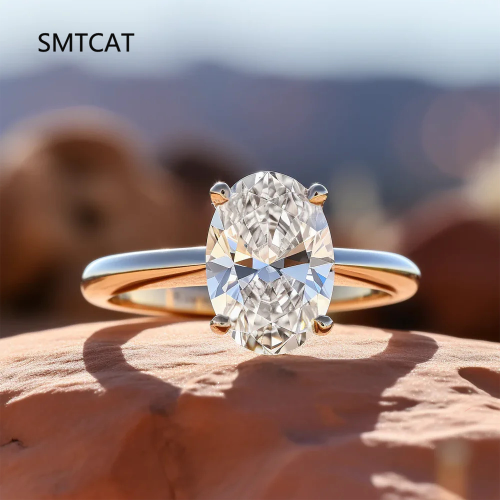 Moissanite Engagement Ring 1 Carat - แหวนหมั้นเพชรโมอิสซาไนต์ทรงรี 1/2/3 กะรัต สำหรับผู้หญิง เงินแท้ 925