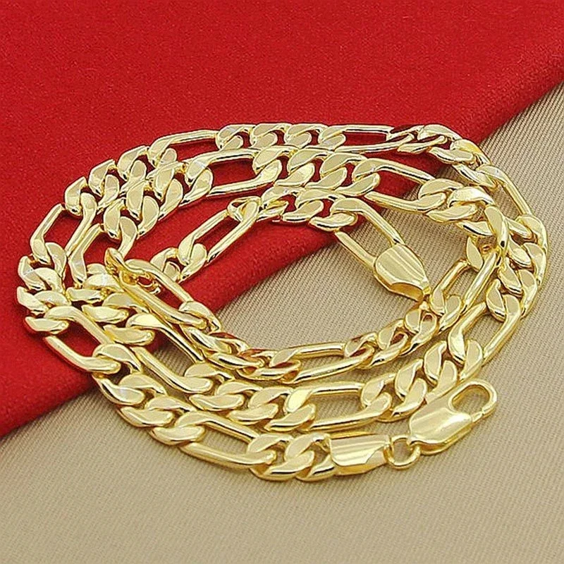 925 Sterling Silver Chain Necklace Men - สร้อยคอเงินแท้ 925 ชุบทอง 18K แบบโซ่ข้าง 6