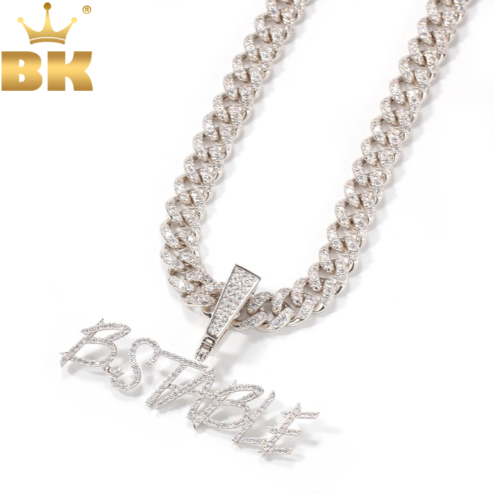 Cuban Link Chain 12Mm - TBTKที่กำหนดเองชื่อCurisveจี้Big Claspพอดีกับ12Mm CZ Cuban Chainสร้อยคอHiphop DIYเครื่องประดับที่ดีที่สุดของขวัญ