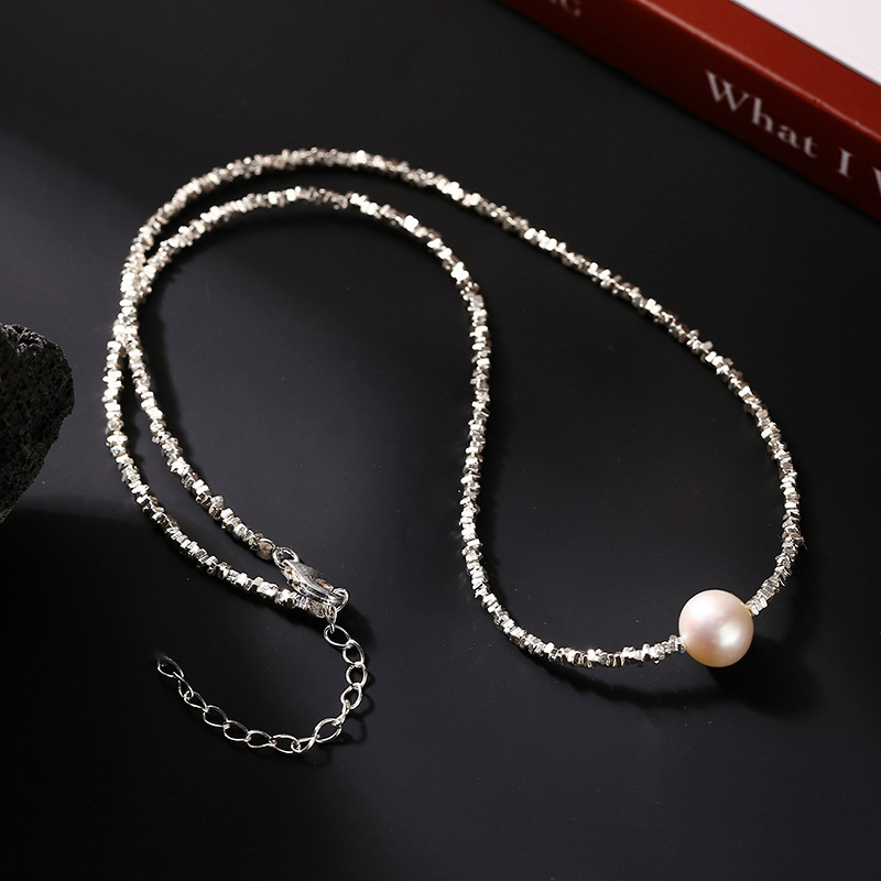 Pearl Choker Necklace Vintage - สร้อยคอเงินโบราณสไตล์วินเทจสำหรับผู้หญิง ประดับมุกทรงไม่สม่ำเสมอ เหมาะสำหรับงานแต่งงาน งานปาร์ตี้ ของขวัญวันเกิด