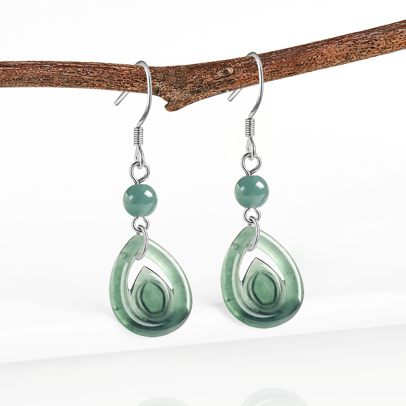 Earrings - ต่างหูหยดน้ำหยกพม่าสีน้ำเงิน หยกธรรมชาติ เสริมพลังงาน ของขวัญสำหรับผู้หญิง เครื่องประดับแท้ นำโชค