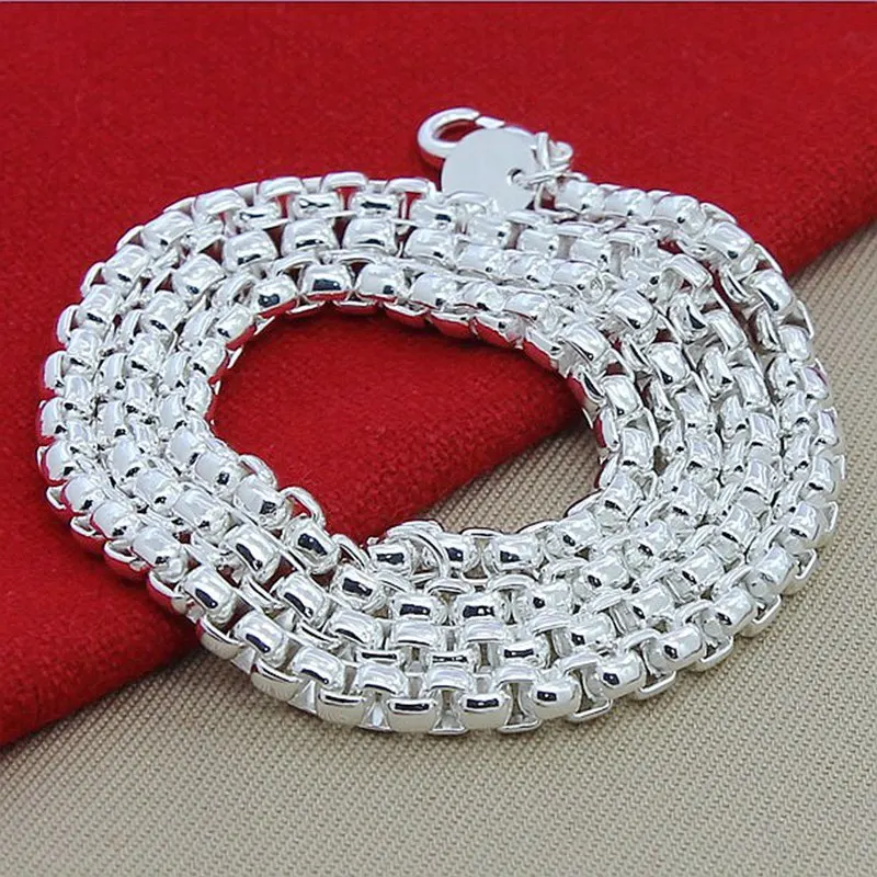925 Sterling Silver Chain Necklace Men - สร้อยคอเงินแท้ 925 ขนาด 45-60 ซม. แบบกล่องกลม