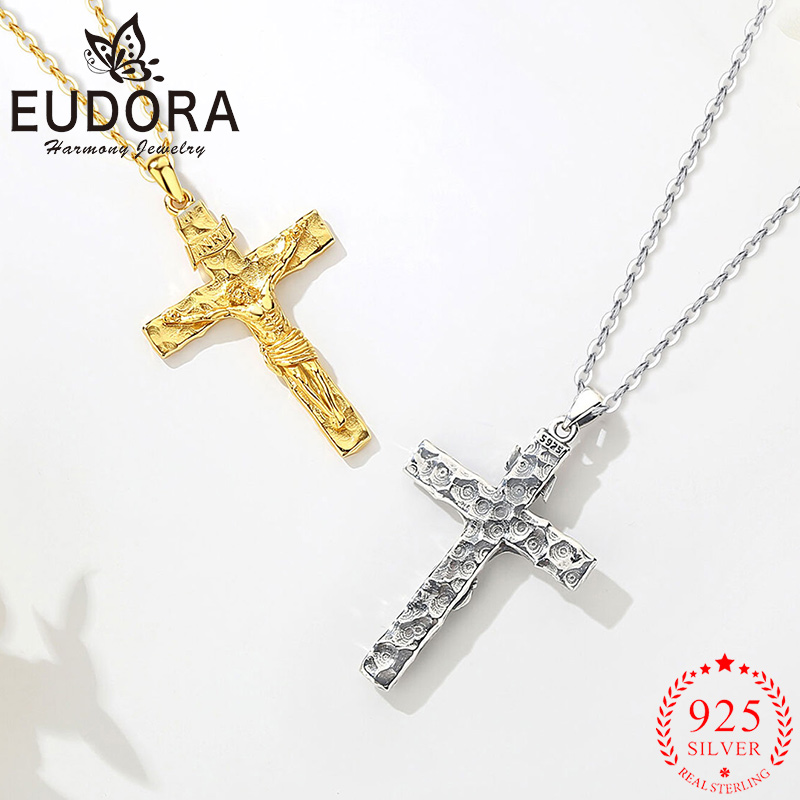 Cross Pendant Necklace Gold - สร้อยคอไม้กางเขนยูโดร่า ชุบเงินแท้ 925 ชุบทอง 18K จี้พระเยซู