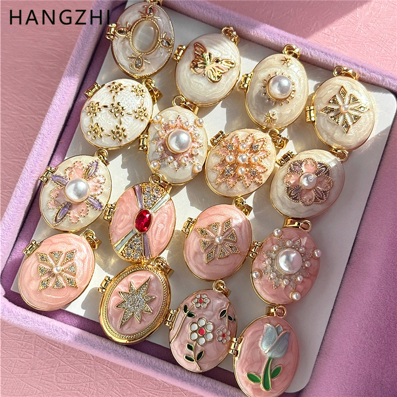 Heart Locket Necklace Photo - สร้อยคอจี้รูปวงรีลายดอกไม้สีชมพูขาวมุกสไตล์วินเทจ ของขวัญเครื่องประดับสำหรับผู้หญิง