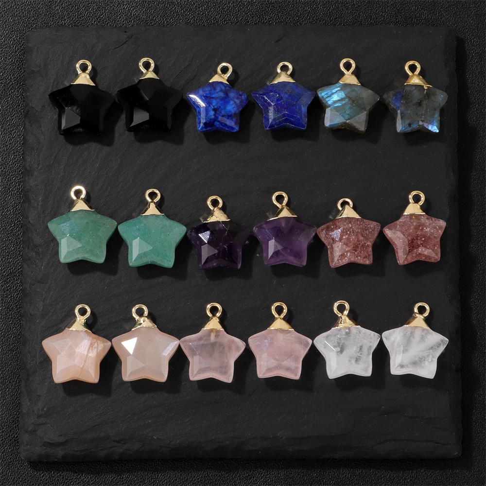 Crystal Pendant Necklace Natural Stone - 2ชิ้นรูปดาว liontin Batu 15มม. คริสตัลควอตซ์ธรรมชาติ Jades