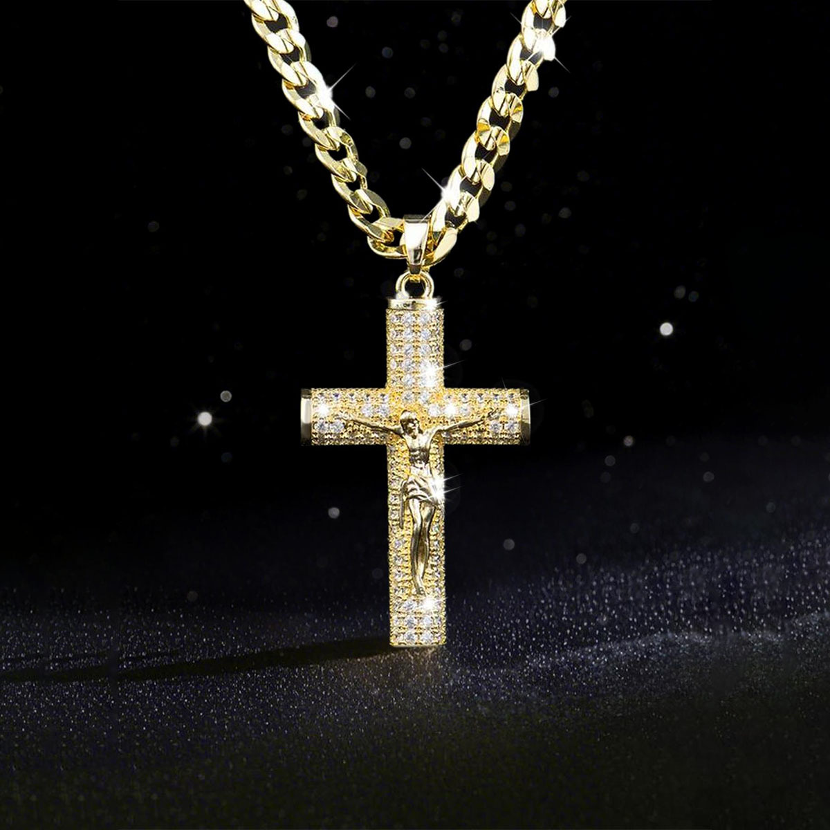สร้อยคอไม้กางเขนชุบทองสำหรับผู - Cross Pendant Necklace Gold บทวิจารณ์และราคา