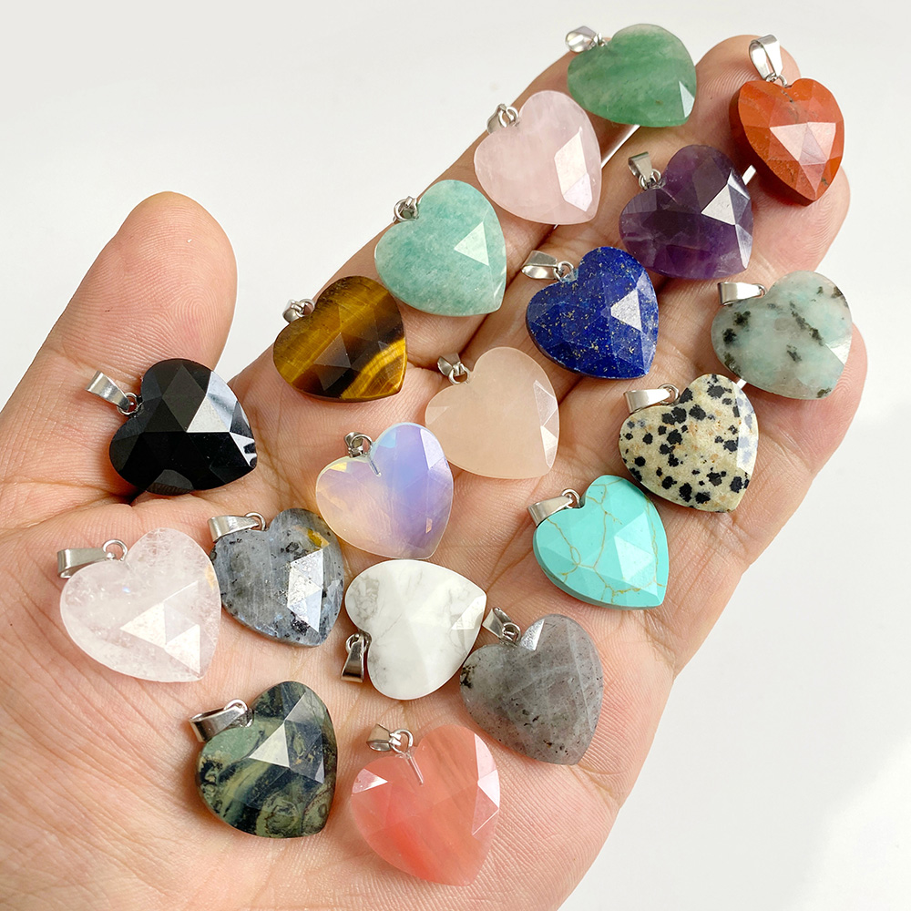 จี้รูปหัวใจเหลี่ยมเพชรพลอยขนาด - Crystal Pendant Necklace Natural Stone บทวิจารณ์และราคา
