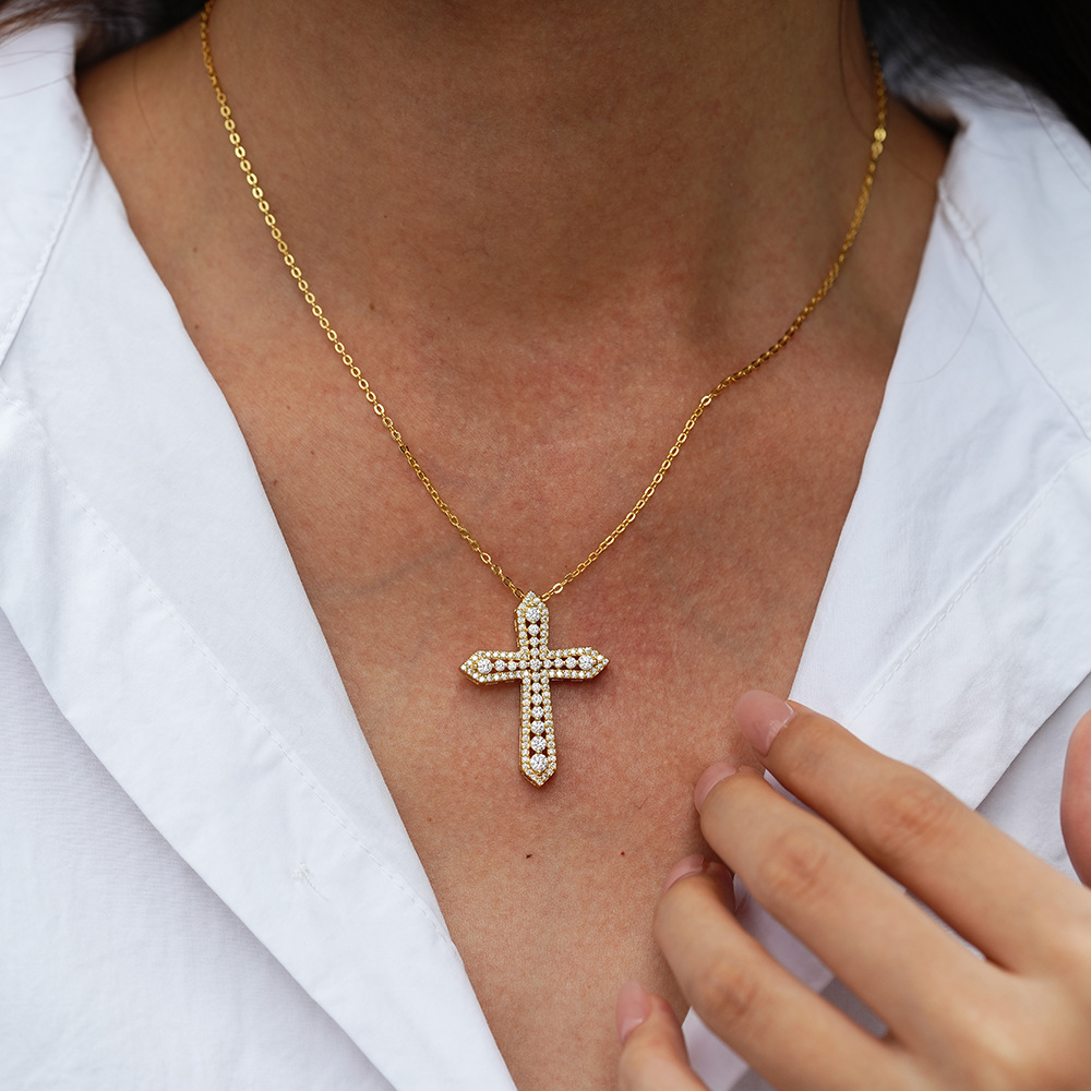 สร้อยคอจี้รูปกางเขนประดับเพชรแ - Cross Pendant Necklace Gold บทวิจารณ์และราคา