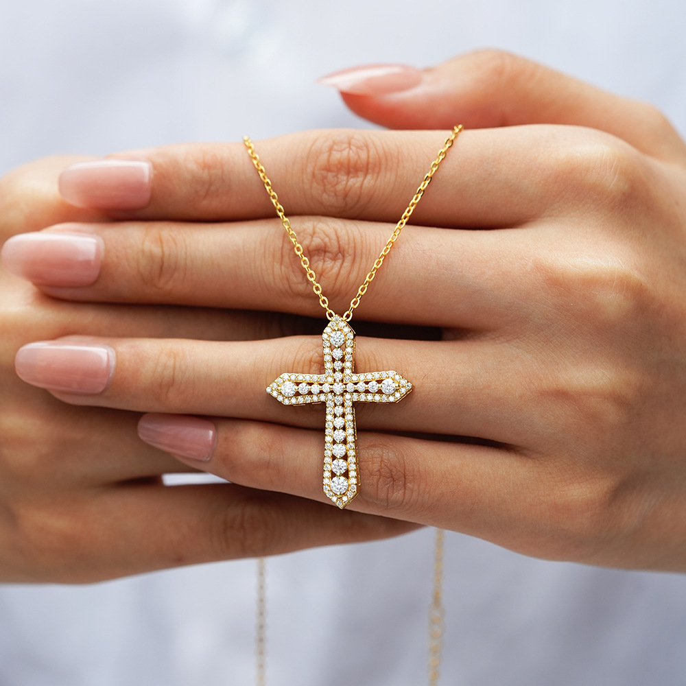 สร้อยคอจี้รูปกางเขนประดับเพชรแ - Cross Pendant Necklace Gold บทวิจารณ์และราคา