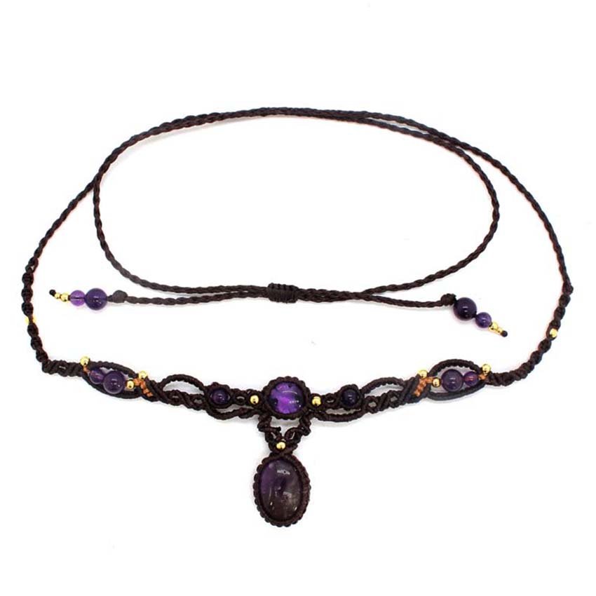 คริสตัลถัก Macrame หินสร้อยคอจ - Crystal Pendant Necklace Natural Stone บทวิจารณ์และราคา