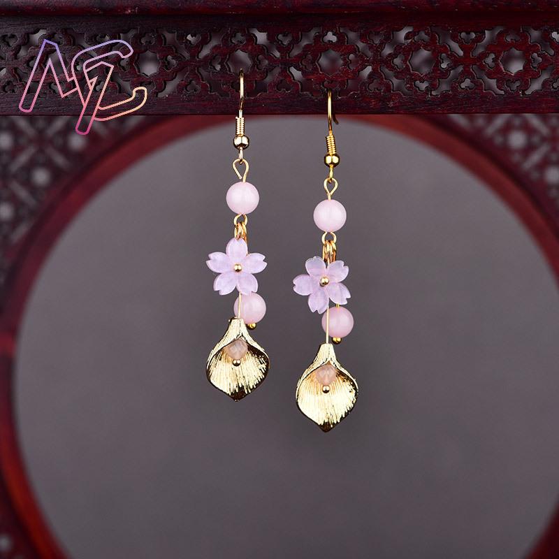ต่างหูหยกธรรมชาติสีชมพู ลายดอก - Earrings บทวิจารณ์และราคา