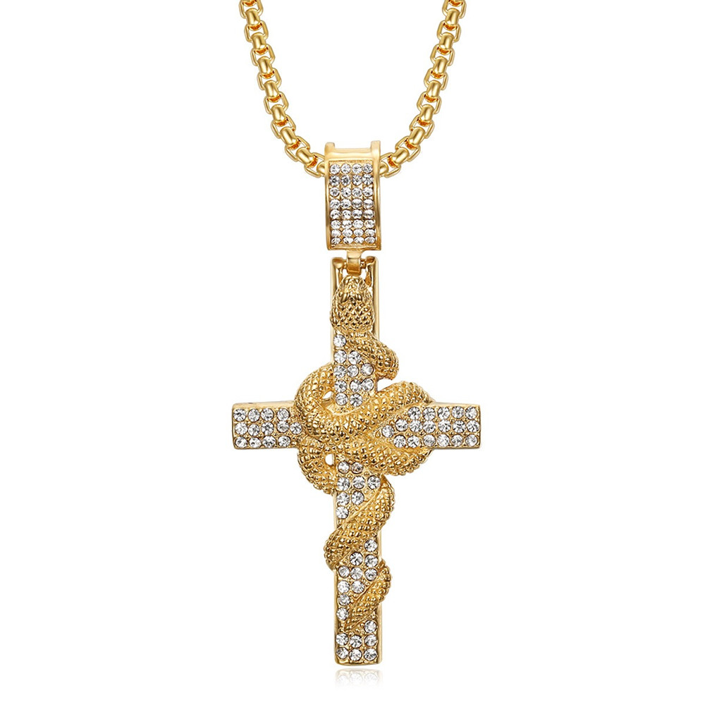 สร้อยคอจี้ไม้กางเขนสแตนเลสลายง - Cross Pendant Necklace Gold บทวิจารณ์และราคา