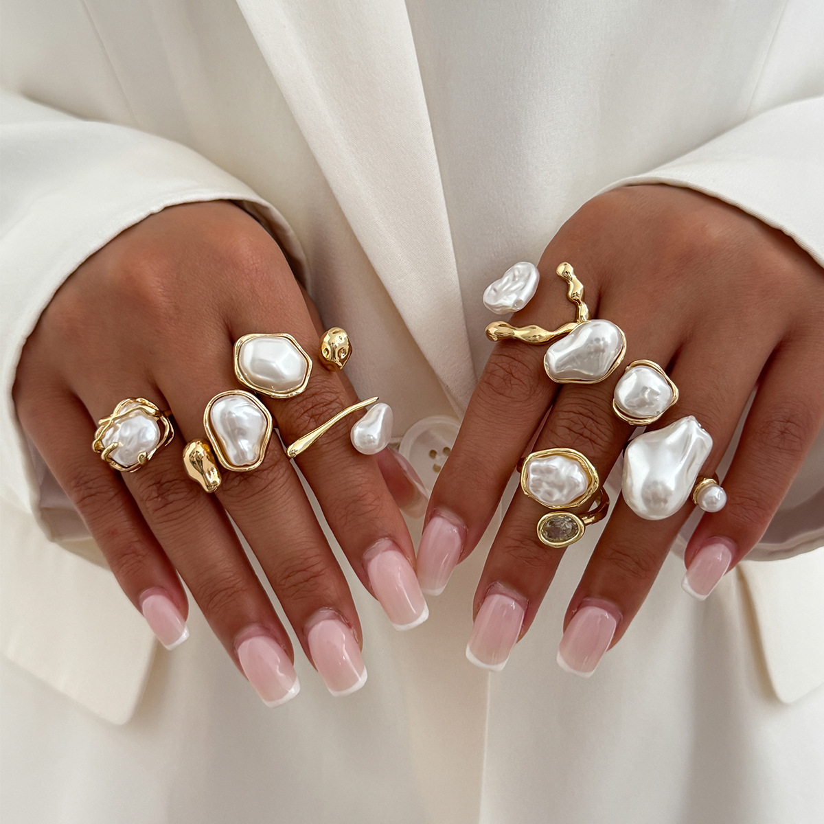 แหวนเปิดประดับมุกเทียมสีทอง 7  - Vintage Punk Knuckle Rings Set บทวิจารณ์และราคา
