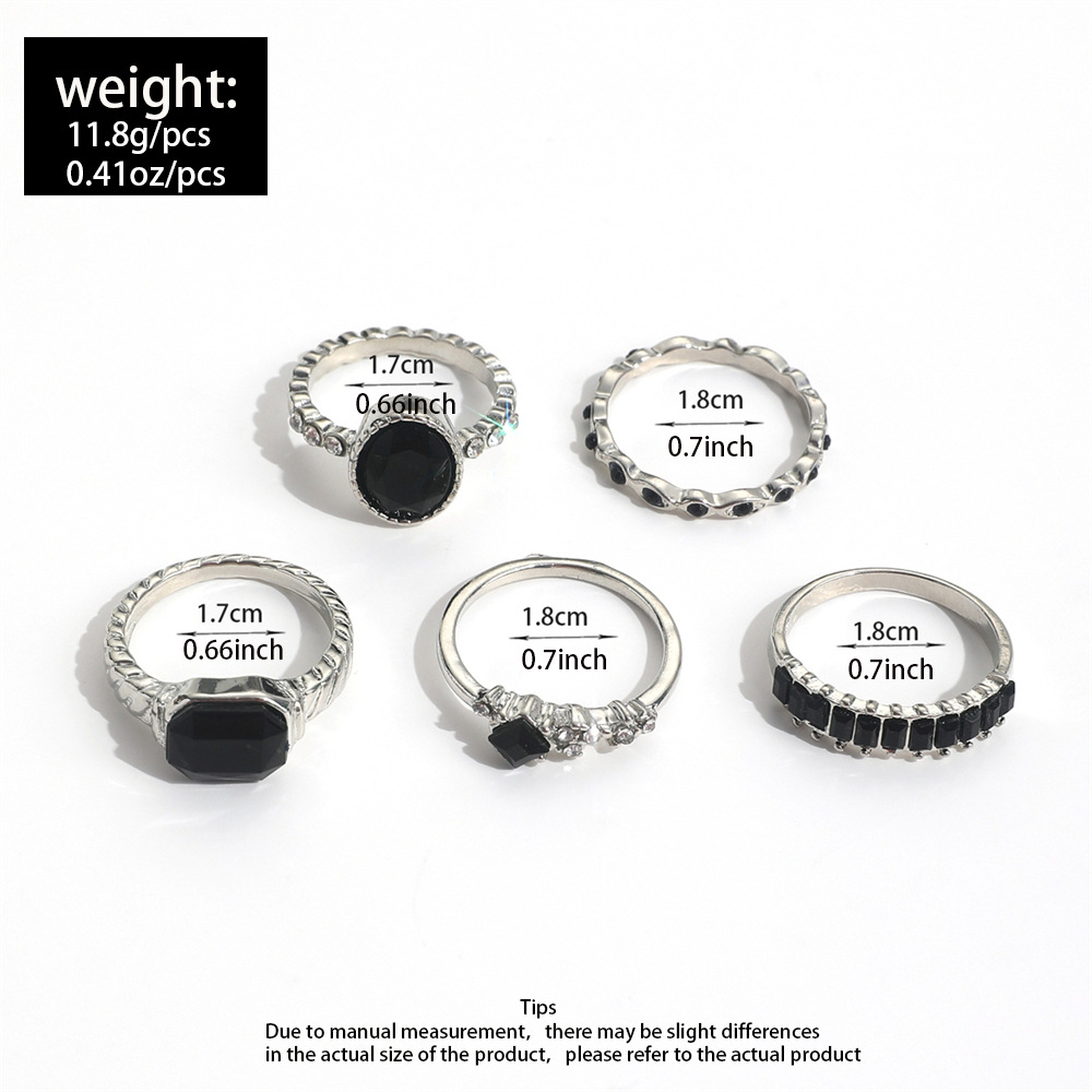 Retro คริสตัลสีดําชุดแหวนหินสํ - Vintage Punk Knuckle Rings Set บทวิจารณ์และราคา