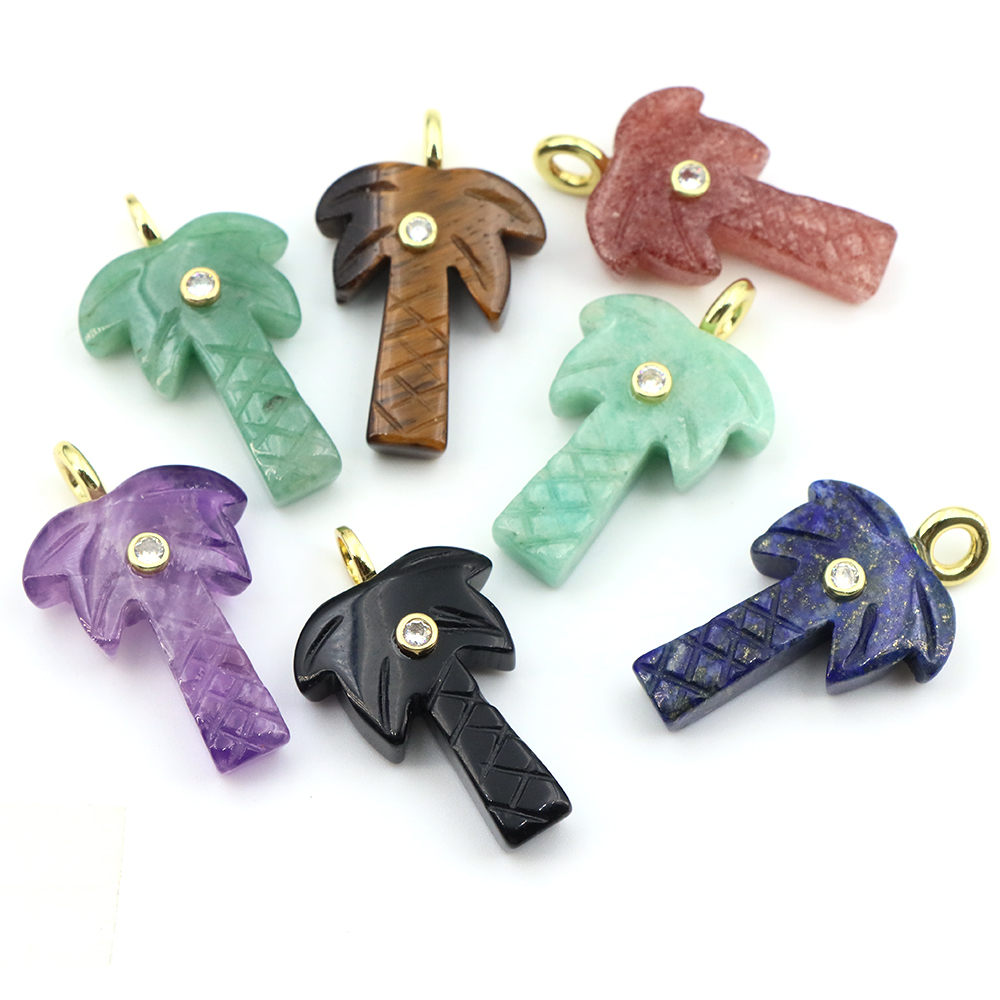 จี้รูปต้นมะพร้าวหินธรรมชาติขนา - Crystal Pendant Necklace Natural Stone บทวิจารณ์และราคา
