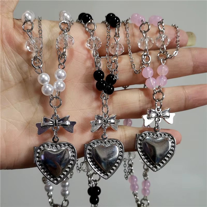 Goth Y2K Heart Locket จี้สแตนเ - Heart Locket Necklace Photo บทวิจารณ์และราคา
