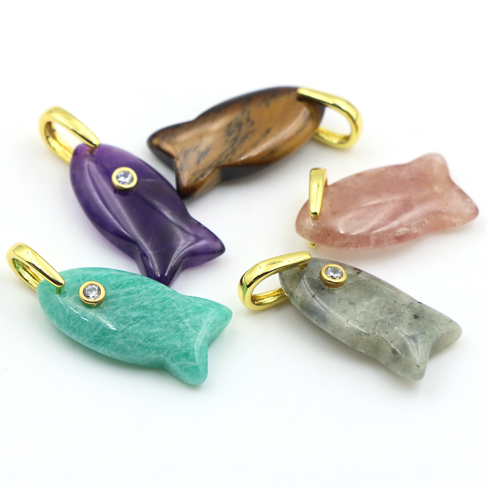 จี้หินธรรมชาติรูปปลาขนาด 26 มม - Crystal Pendant Necklace Natural Stone บทวิจารณ์และราคา